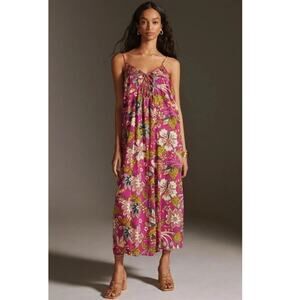 Anthropologie Drama Beach Midi Dress 2XL Pink Multicolor Boho Cover Up Feminine